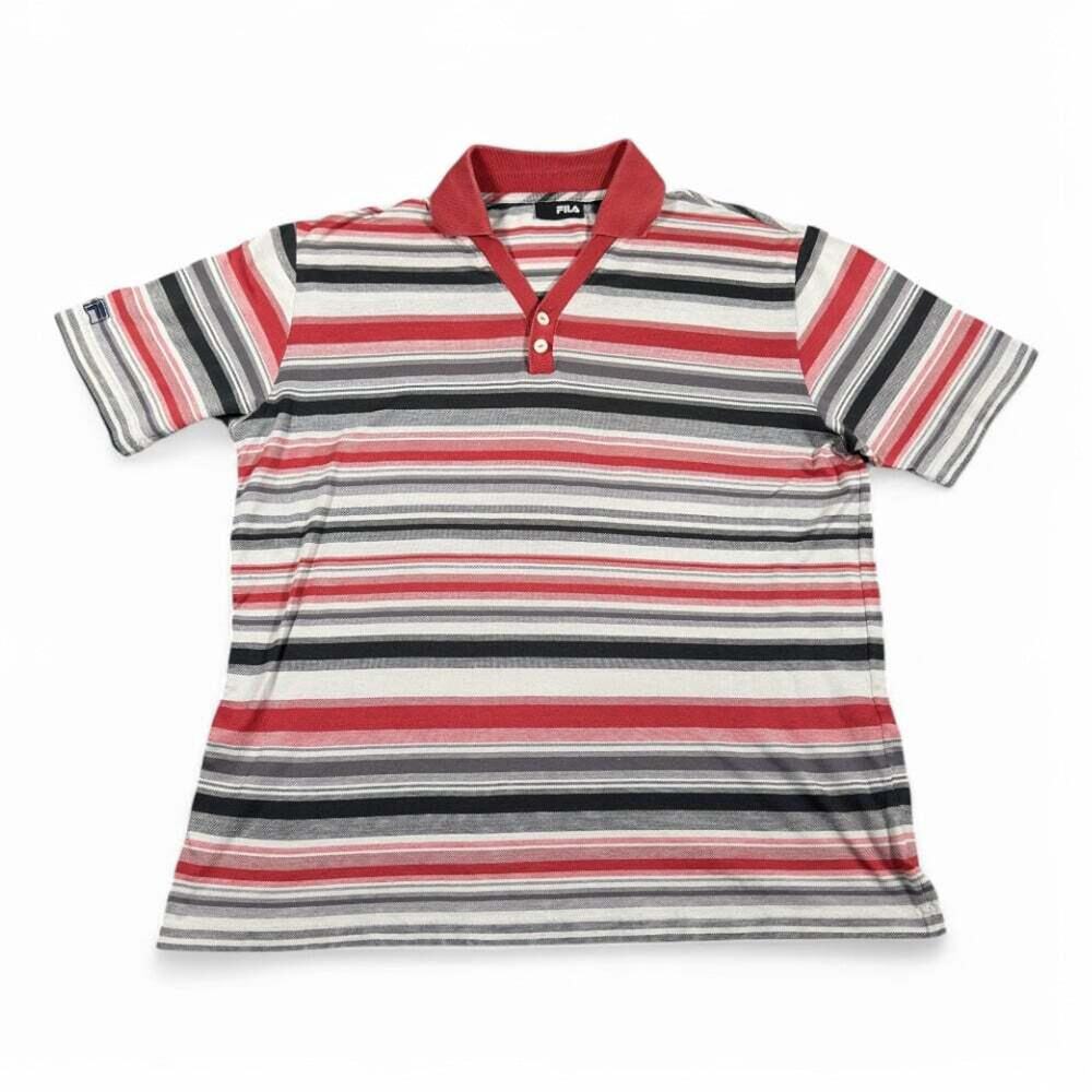 Vintage Fila Polo Shirt Adult MEDIUM Red Gray Striped Tennis Retro Y2K